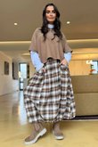 Roberta Plaid Brushed Cotton Balloon Hem Skirt Camel